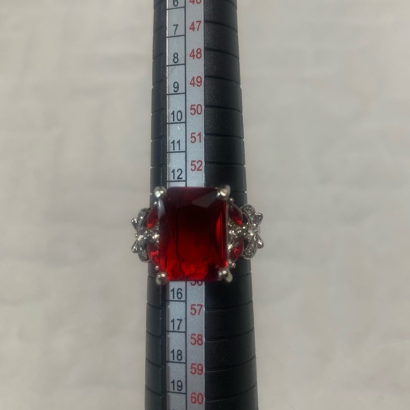 Rhinestone Red Ruby Sterling Silver Accent Ring - Picture 3 of 7